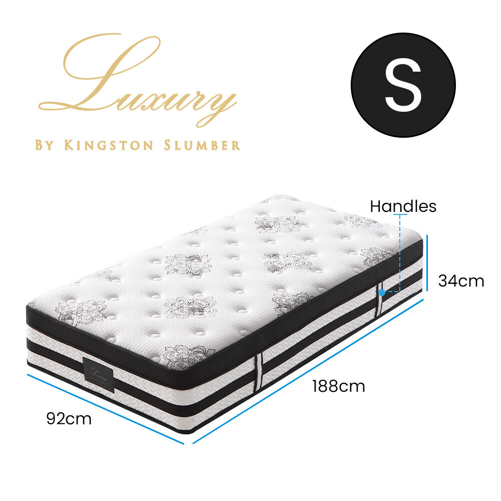 KINGSTON SLUMBER Luxury 34cm Mattress, Medium Firm, Euro Top, 5-Zone Pocket Spring Foam