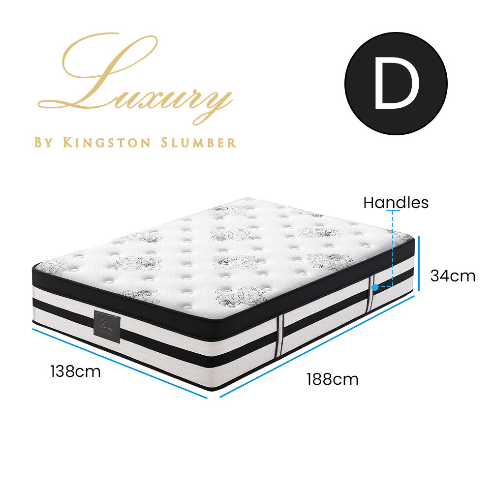 KINGSTON SLUMBER Luxury 34cm Mattress, Medium Firm, Euro Top, 5-Zone Pocket Spring Foam