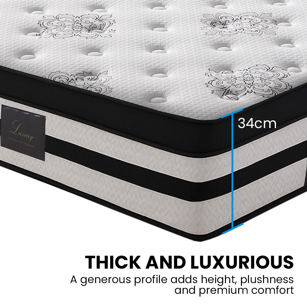 KINGSTON SLUMBER Luxury 34cm Mattress, Medium Firm, Euro Top, 5-Zone Pocket Spring Foam