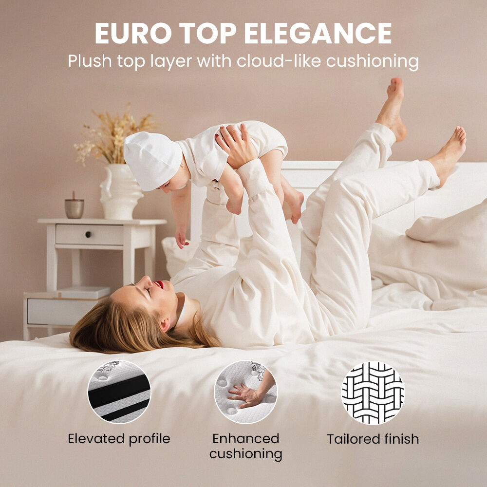 KINGSTON SLUMBER Luxury 34cm Mattress, Medium Firm, Euro Top, 5-Zone Pocket Spring Foam