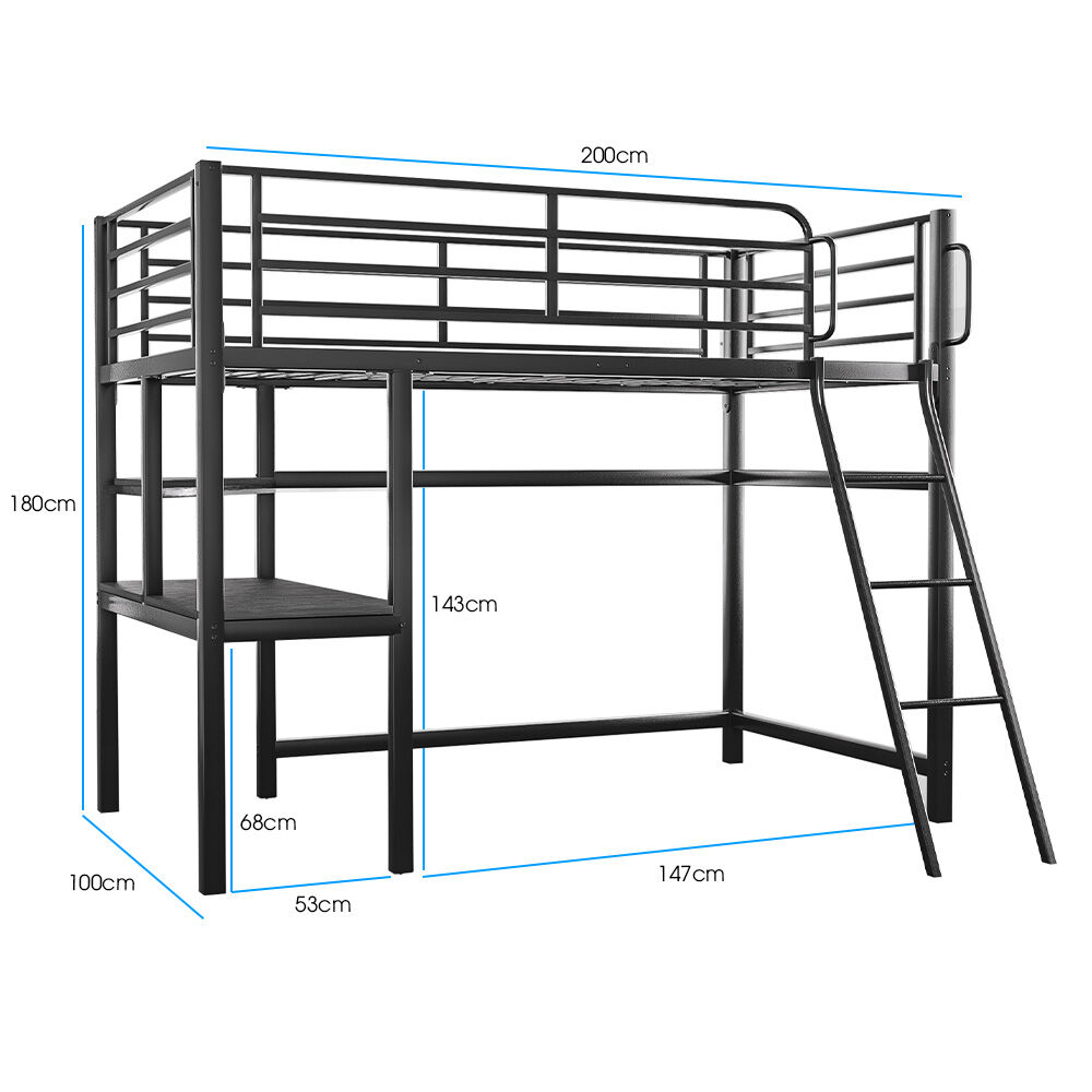 Gubbio Single Loft Bed, Dark Grey