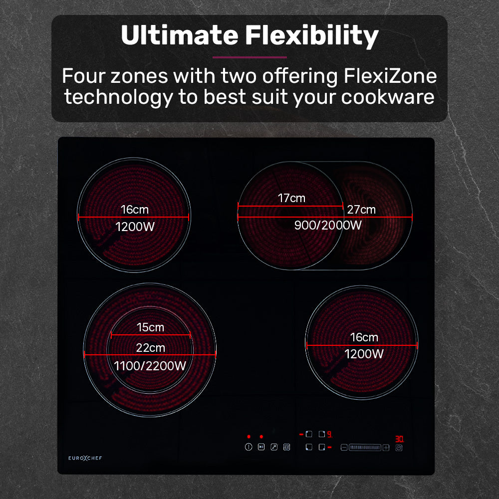 Touch control slider panel on the 60 cm ceramic glass cooktop
