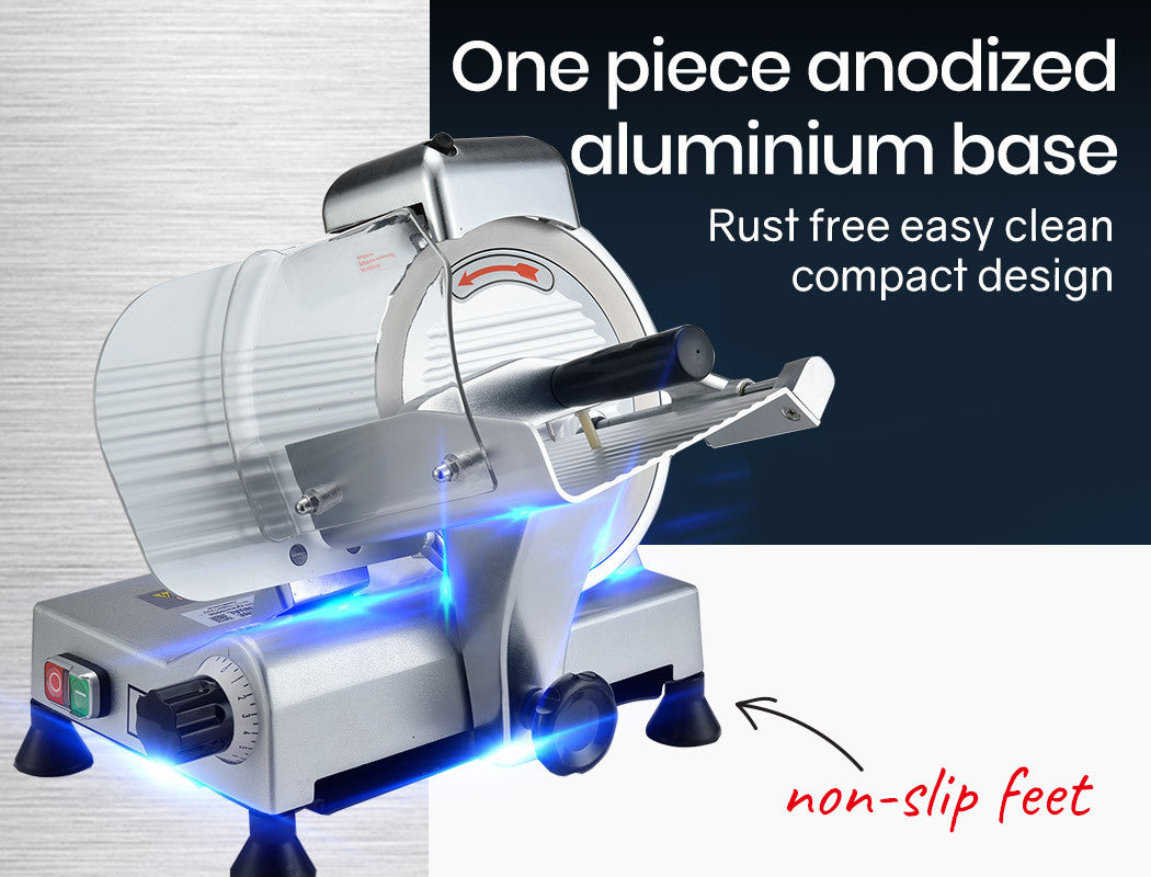 Built in double sided blade sharpener mounted on the meat slicer