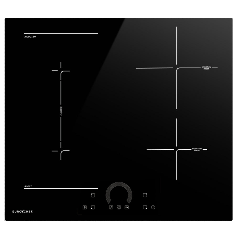 60 cm four zone induction cooktop with FlexZone and frameless black glass