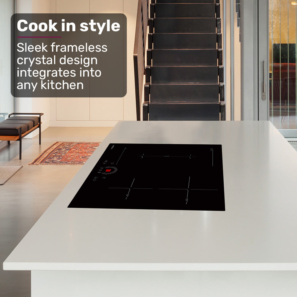 Nine level touch slider on the 7200 W induction cooktop control panel