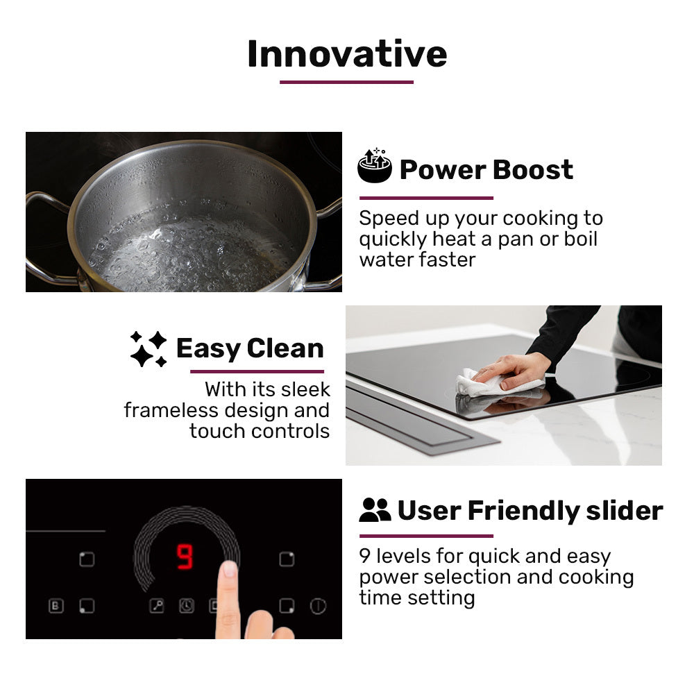 Dimension diagram of the induction cooktop with 560 by 490 mm cut out