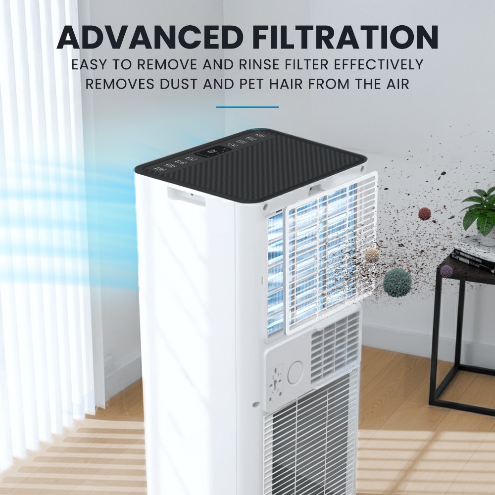 Built in handle and castor wheels on the portable air conditioner