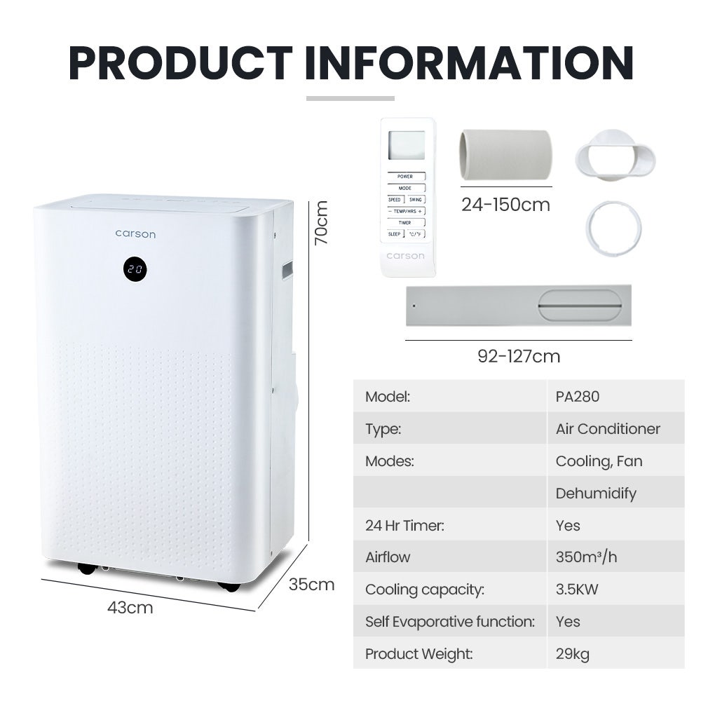 Molveno Portable Air Conditioner, 3.5kW, with Dehumidifier