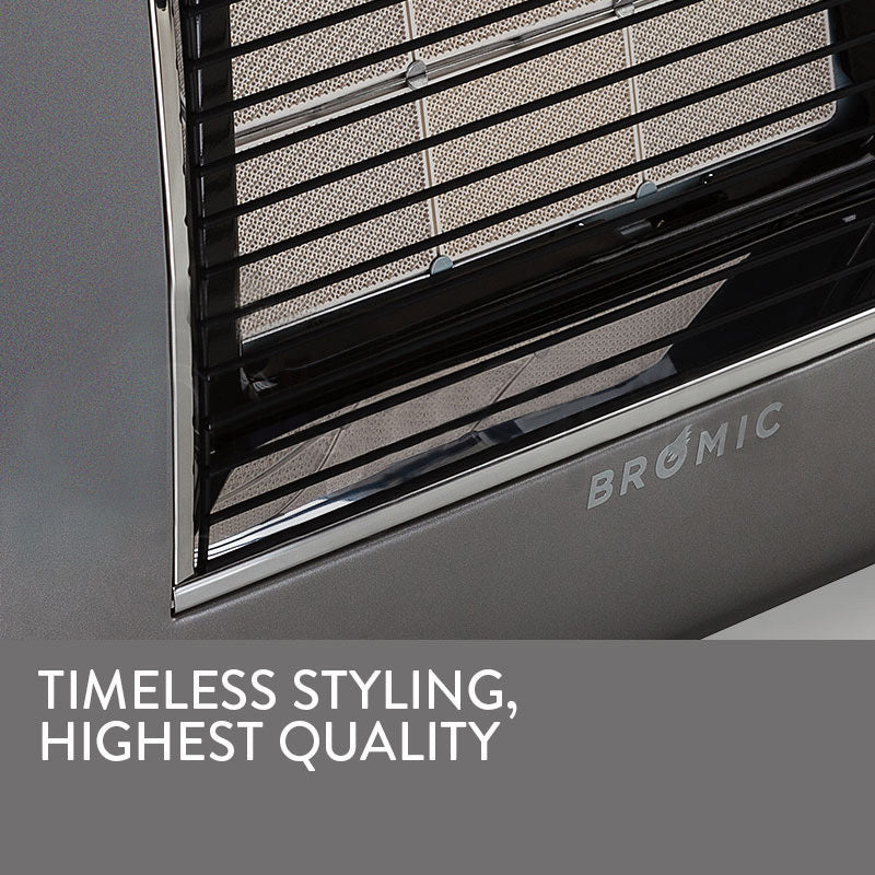 Side profile of the 65 x 28 x 52 cm portable gas heater