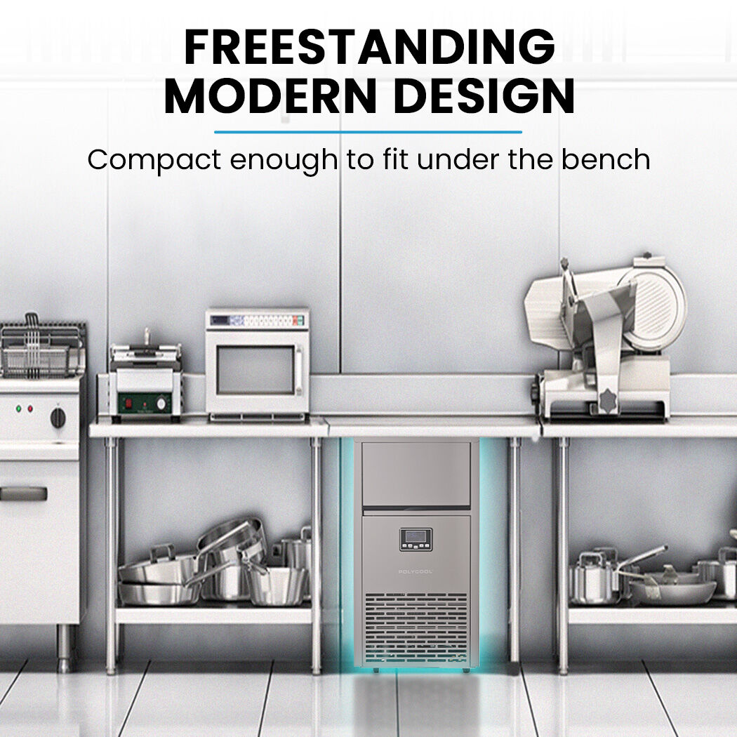 Rear of the commercial ice maker showing water connections