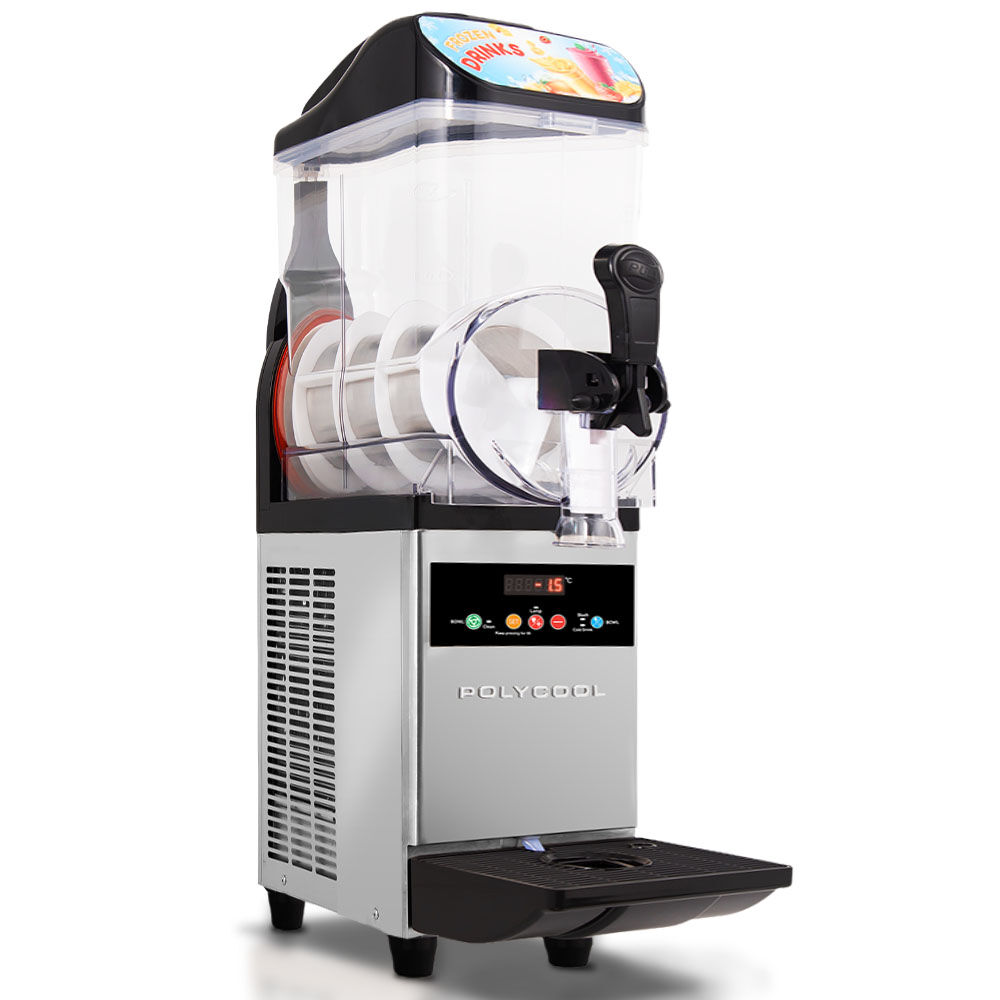 Commercial slush machine with 12 L single tank and stainless steel body