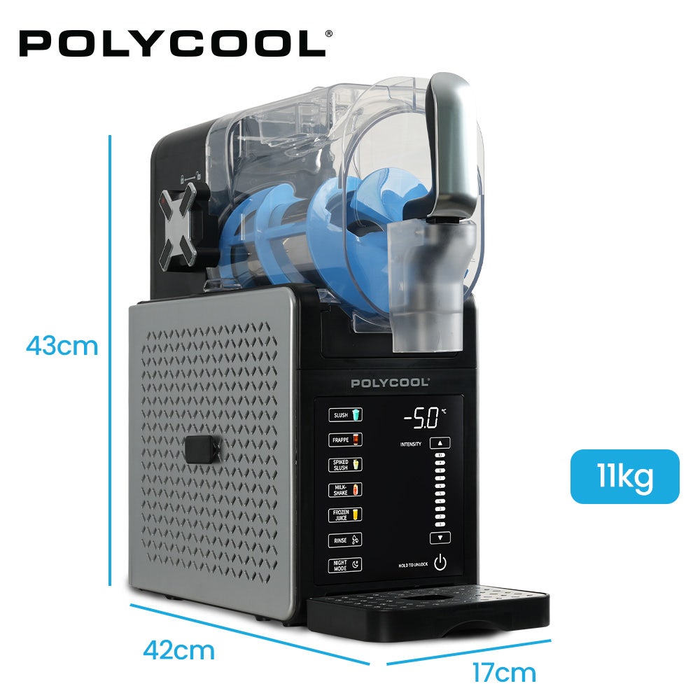 Slushie maker dimensions 17 cm wide, 42 cm deep and 43 cm high