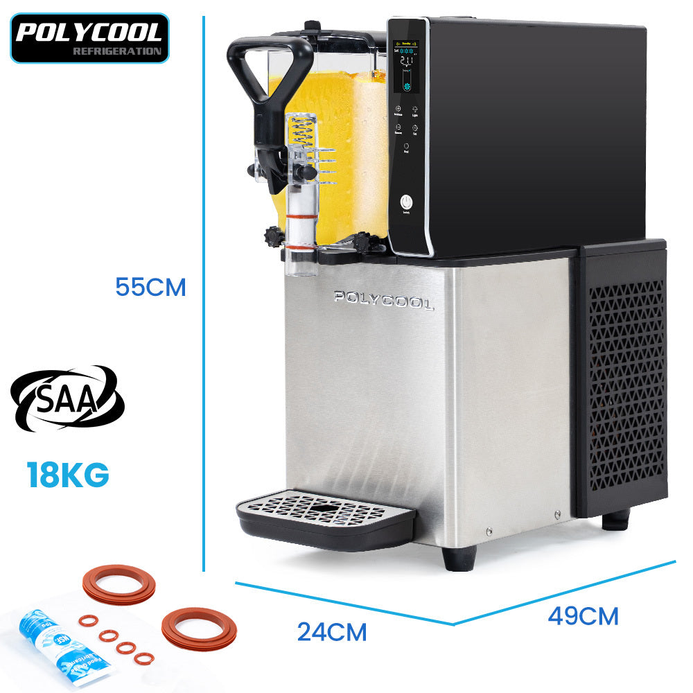 Slush machine front view with 3 L polycarbonate tank and dispensing tap
