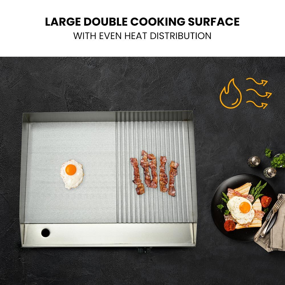 THERMOMATE Commercial Electric Griddle TH-G04, 2400W 55x35cm Half Ribbed Surface