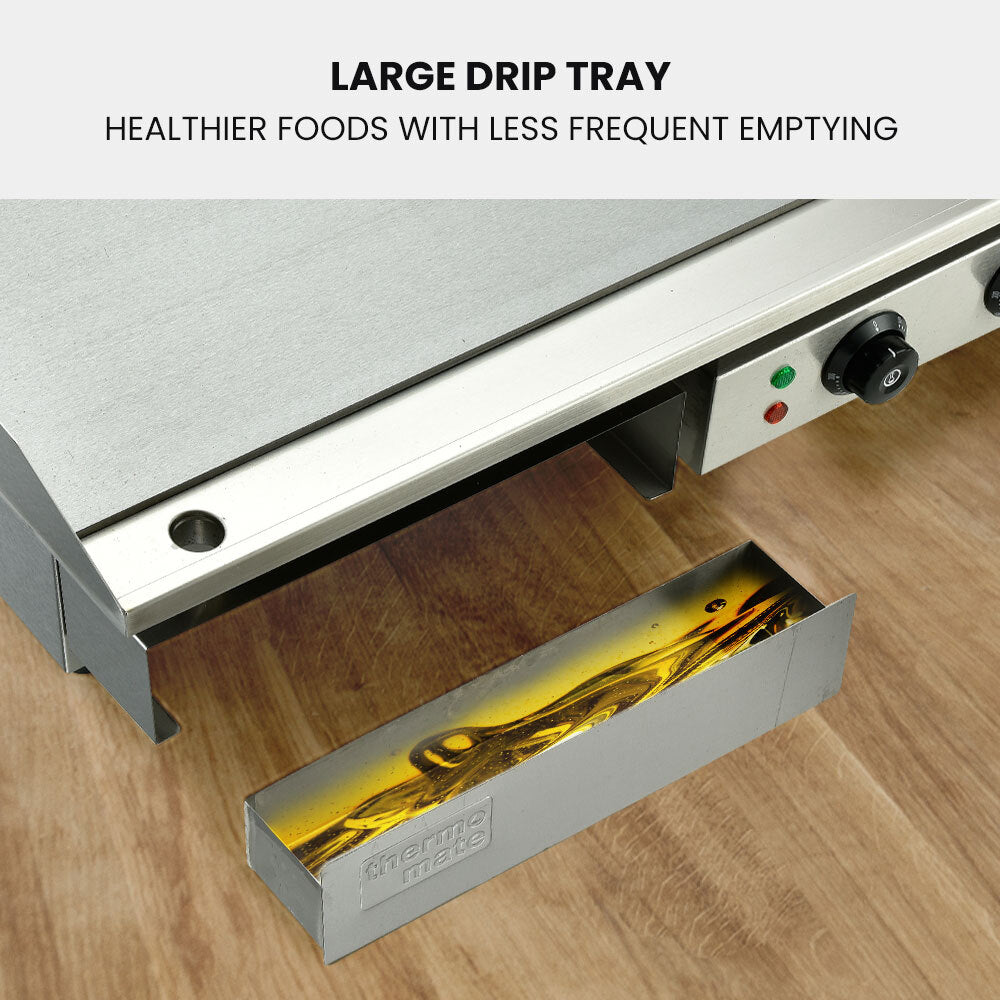THERMOMATE Commercial Electric Griddle TH-G04, 2400W 55x35cm Half Ribbed Surface