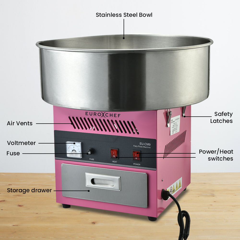 Front view of the fairy floss maker showing spinning head