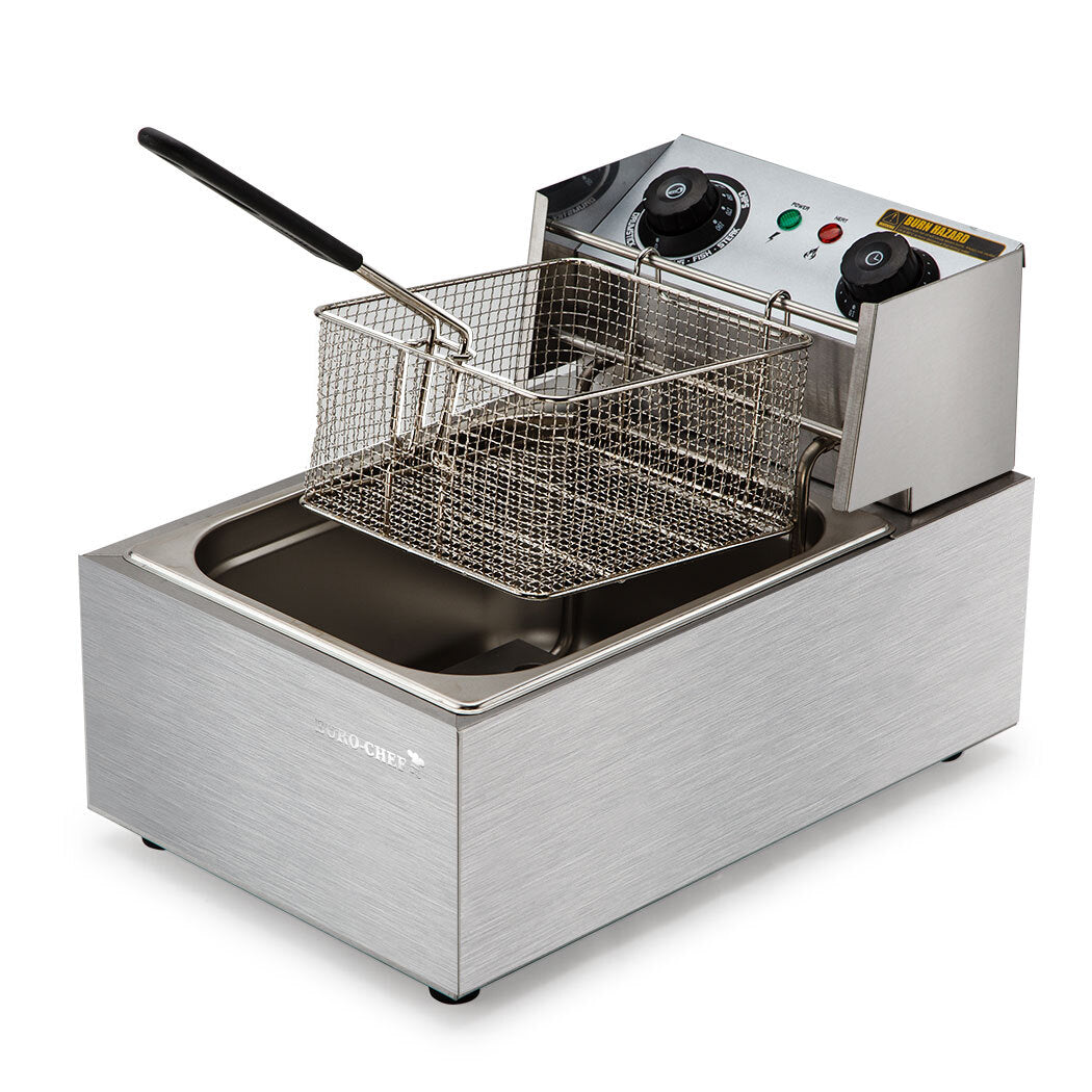 Commercial stainless steel deep fryer with 10 litre tank and frying basket