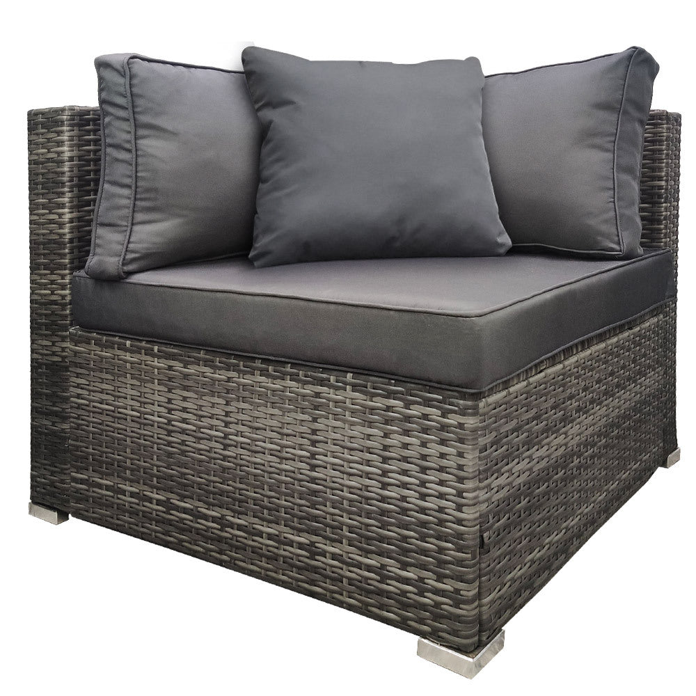 Sarina grey wicker outdoor modular lounge chair in an outdoor setting