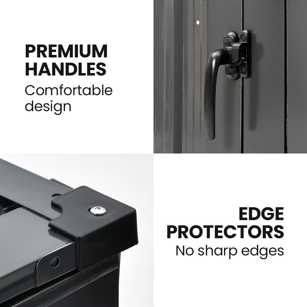 Double Wheelie Bin Storage Shed with 2 Doors - Galvanised Steel