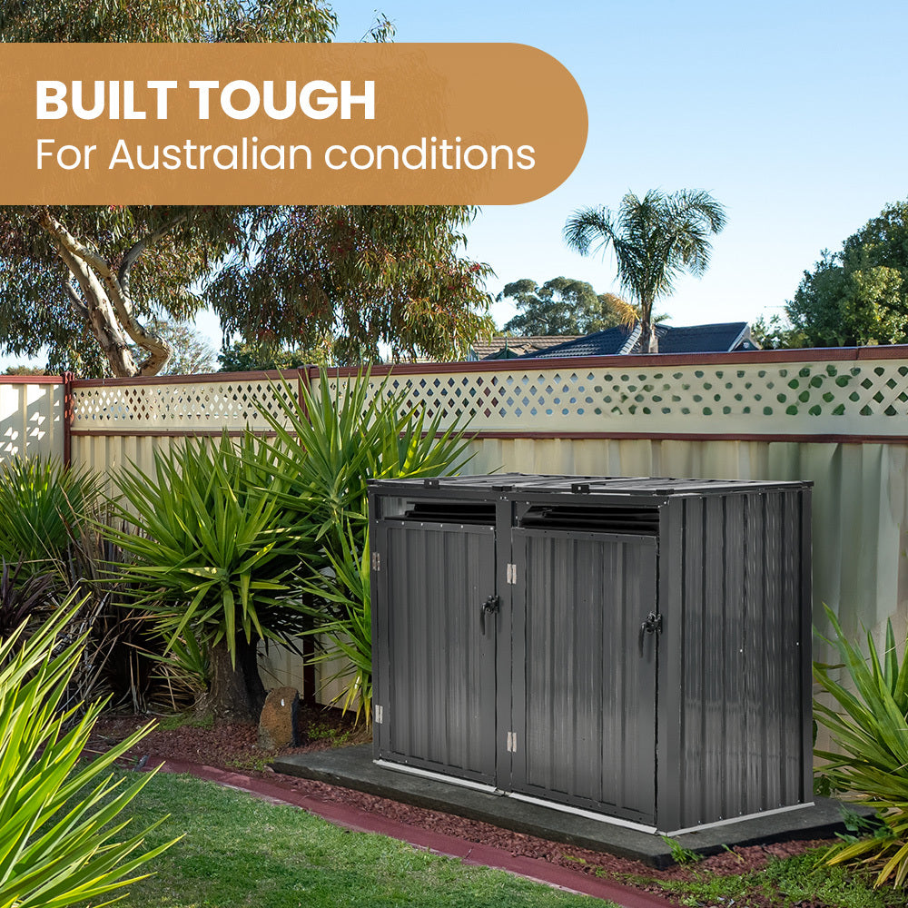 Double Wheelie Bin Storage Shed with 2 Doors - Galvanised Steel