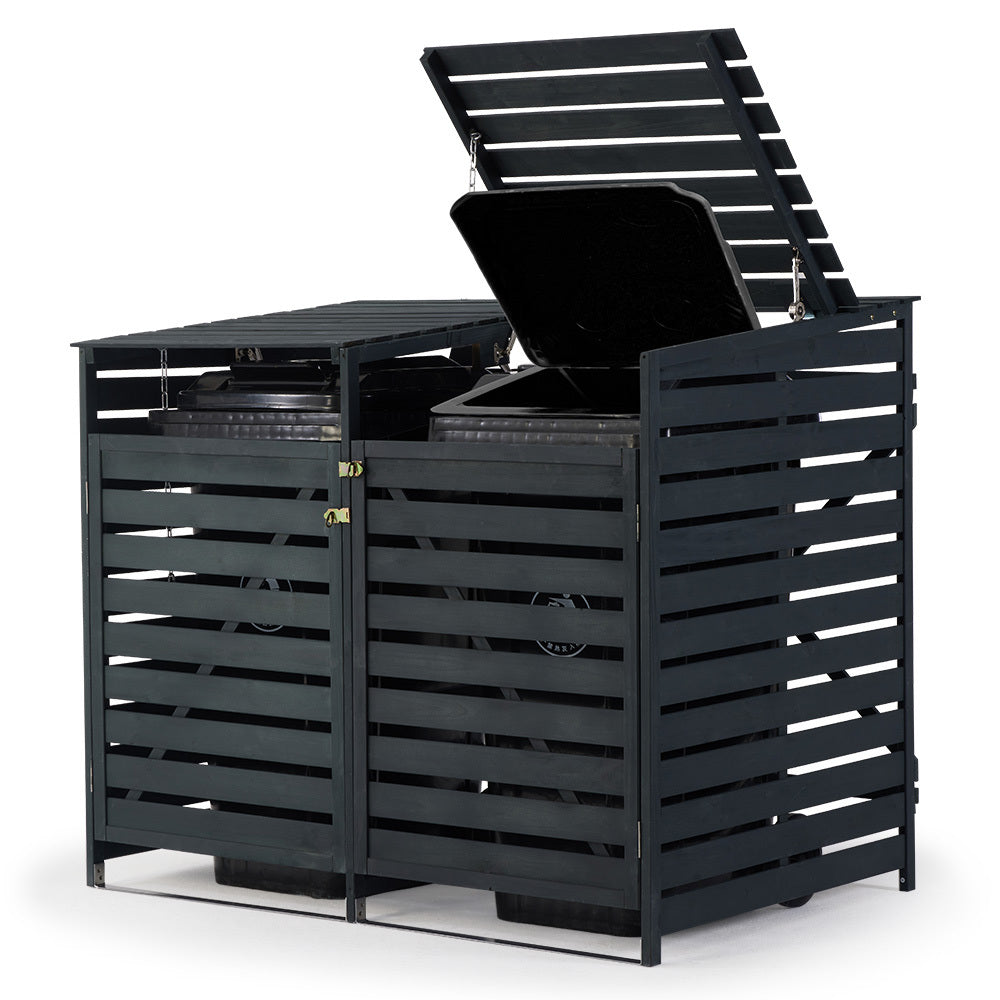 Timber double wheelie bin storage shed, front view