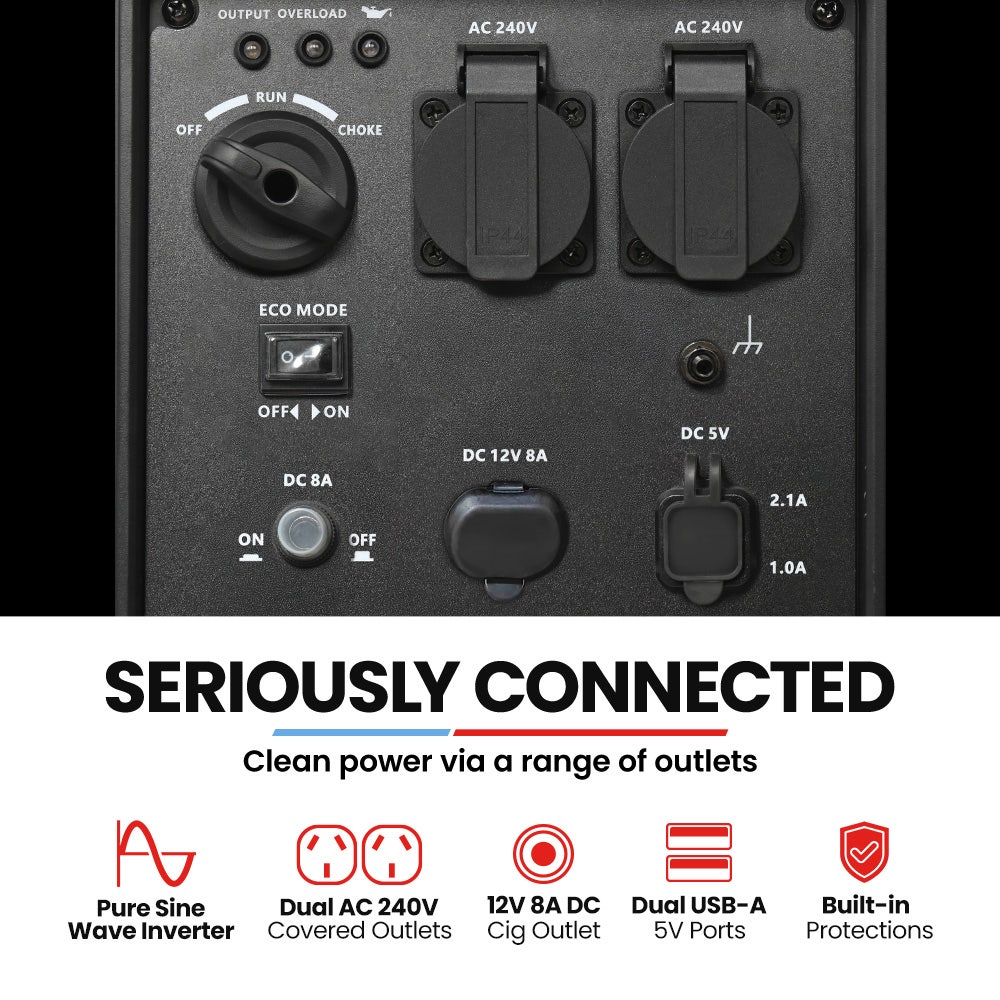 Portable Inverter Generator, 2.3kW Peak 1.8kW Petrol, view 4