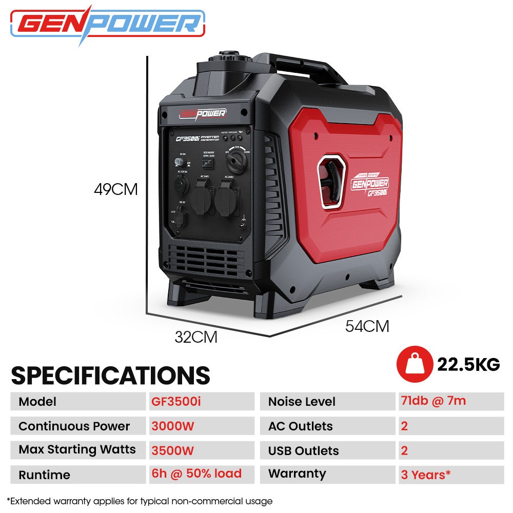 Portable Inverter Generator, 3.5kW Peak 3kW Enclosed Petrol, view 9