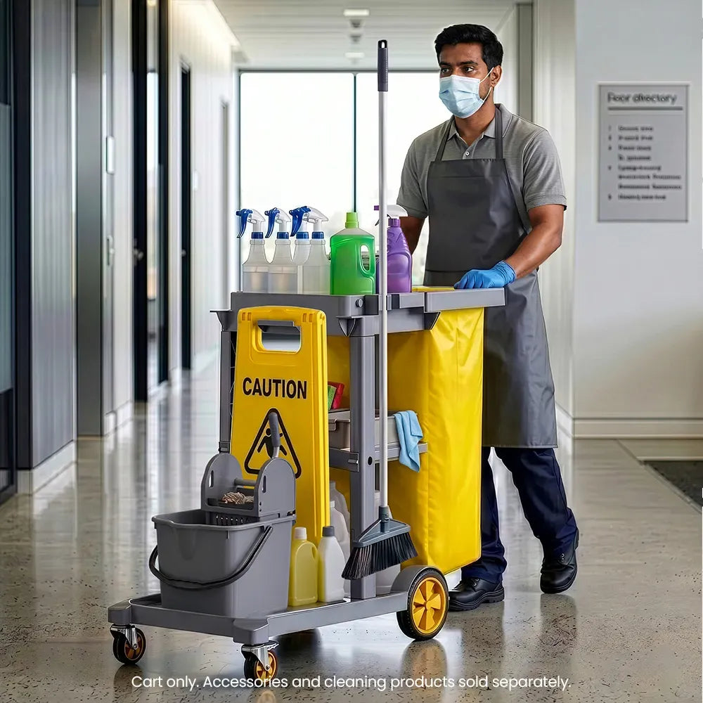 Janitor Cleaning Trolley Cart 3 Shelf 60L Grey