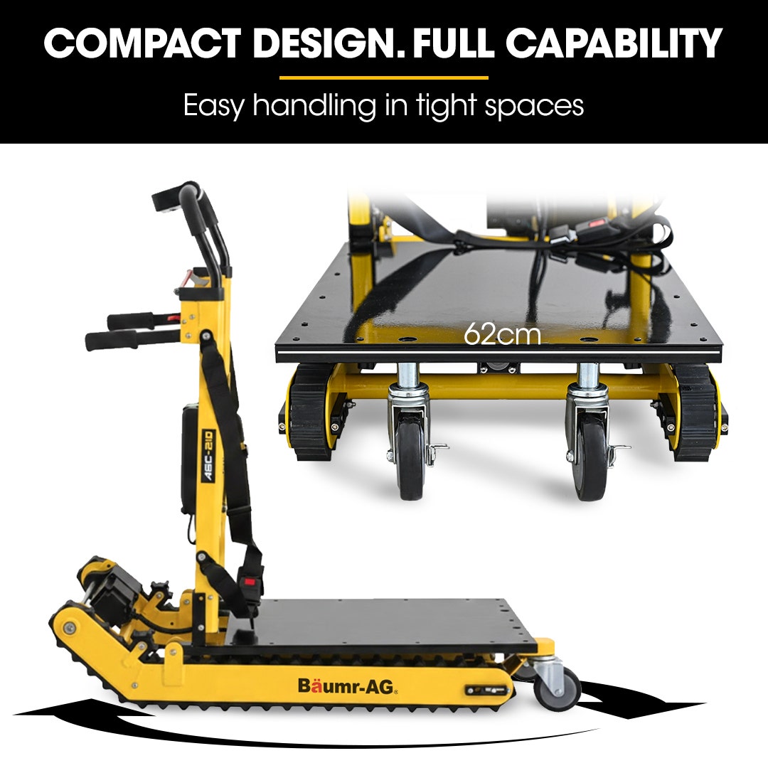 Electric stair climbing hand truck 210kg with adjustable tilt in yellow