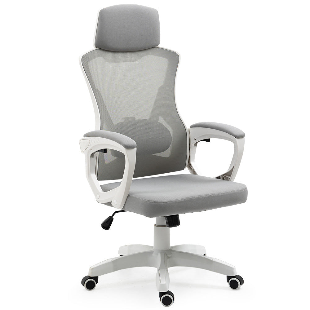 Yanchep white and grey ergonomic mesh office chair with headrest