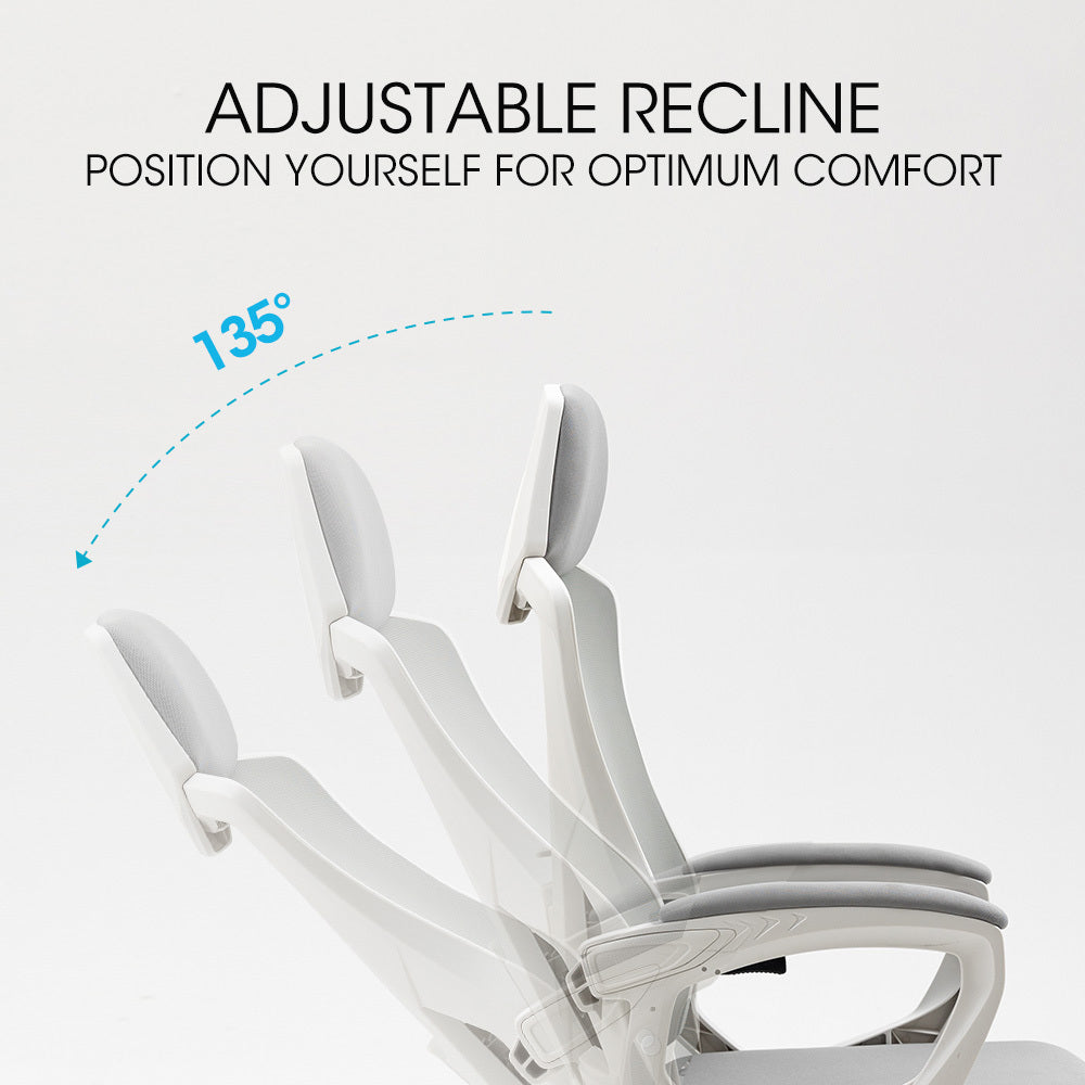 Yanchep white and grey ergonomic mesh office chair with headrest, view 4