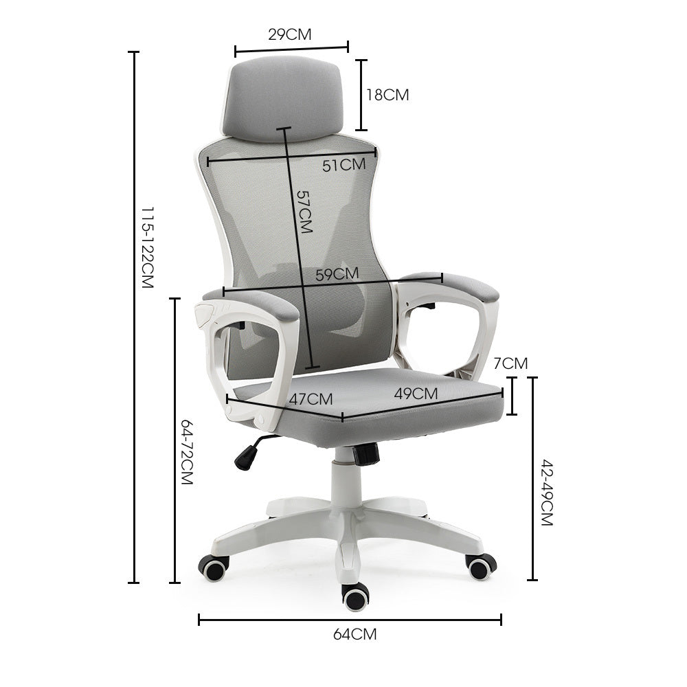 Yanchep white and grey ergonomic mesh office chair with headrest, view 6