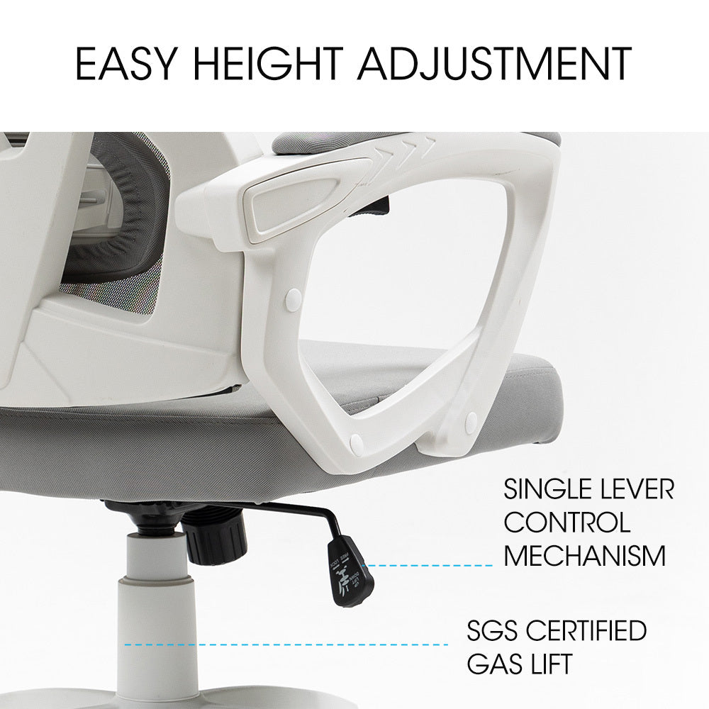 Yanchep white and grey ergonomic mesh office chair with headrest, view 8