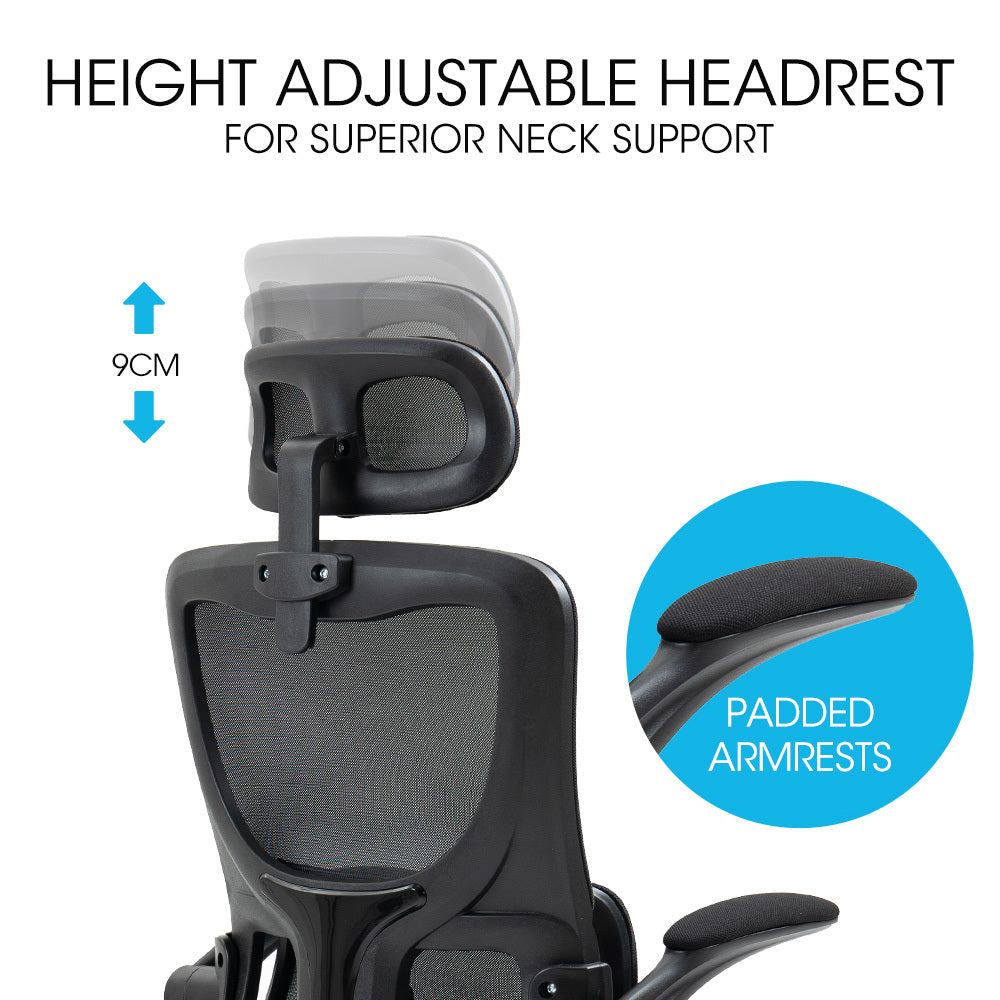 Harvey black ergonomic mesh office chair with headrest