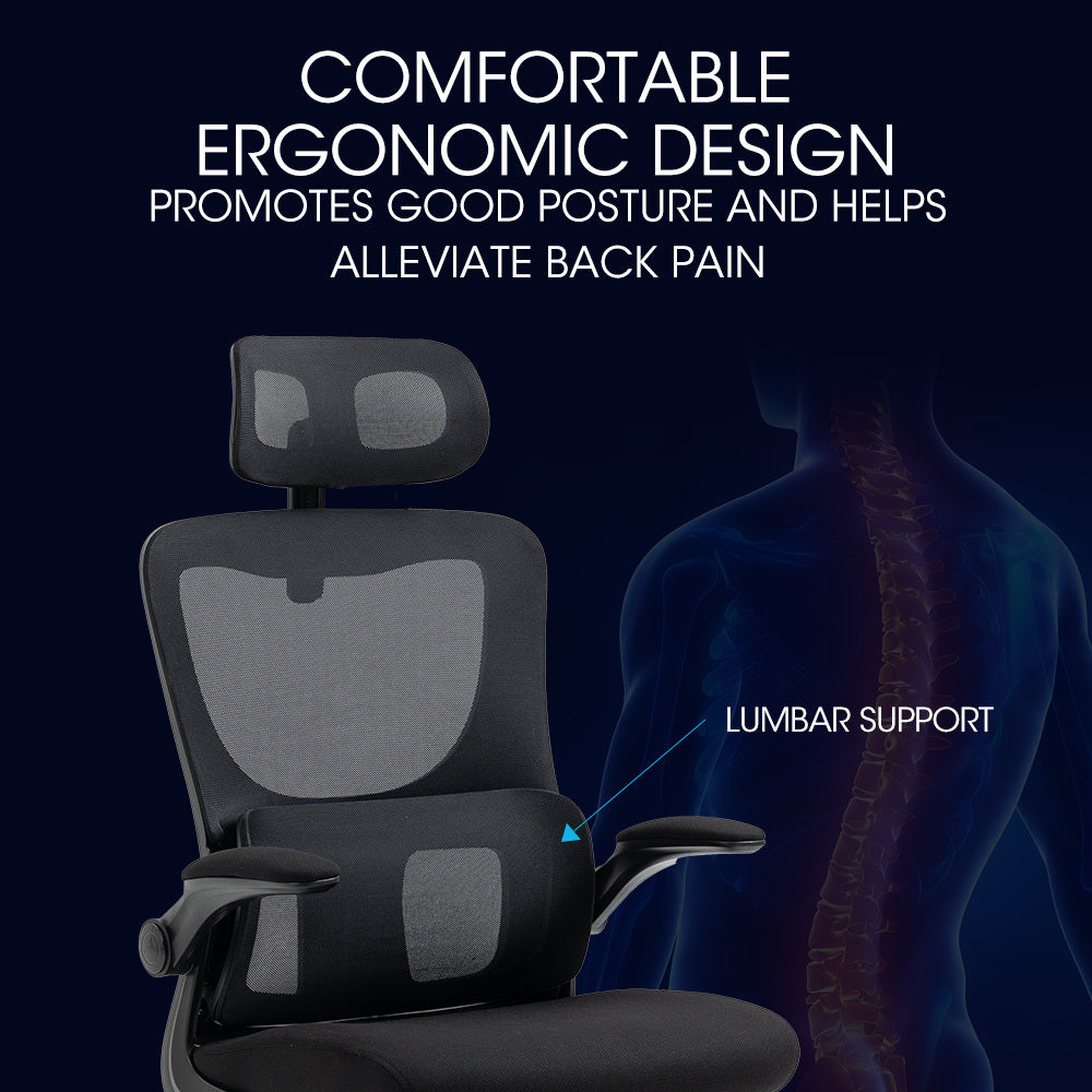 Harvey black ergonomic mesh office chair with headrest