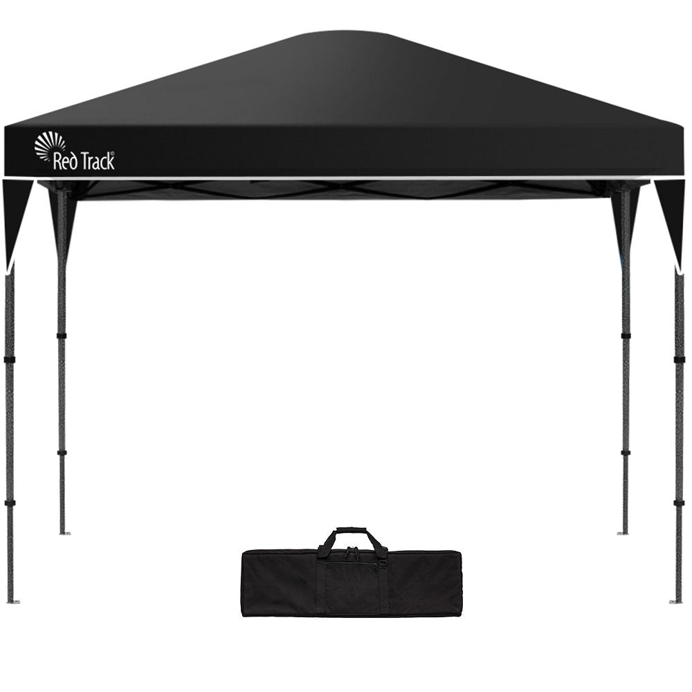 Black 3.6 x 2.2 m folding gazebo set up outdoors, front view
