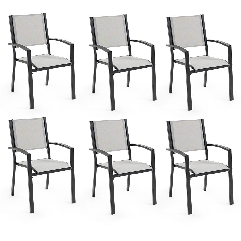 Culburra set of six mesh outdoor dining chairs on a patio