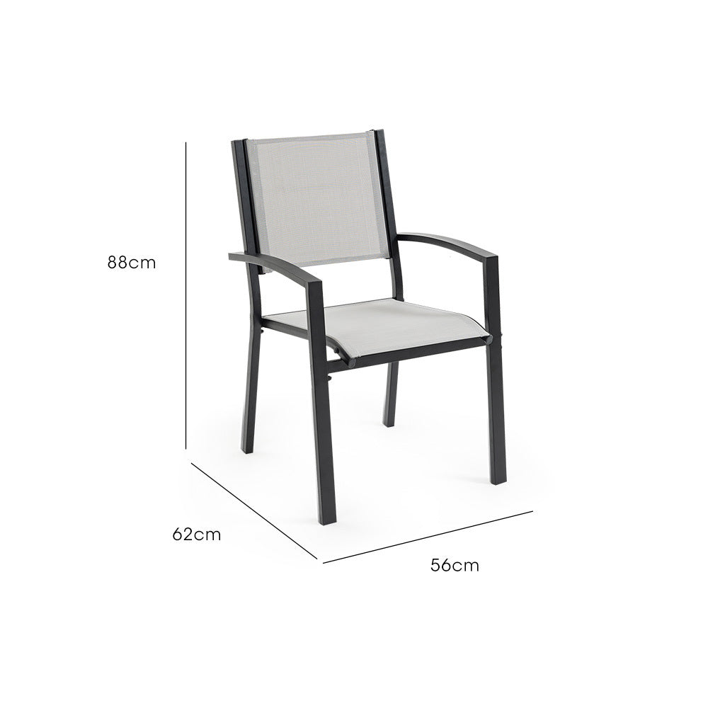 Culburra set of six mesh outdoor dining chairs on a patio