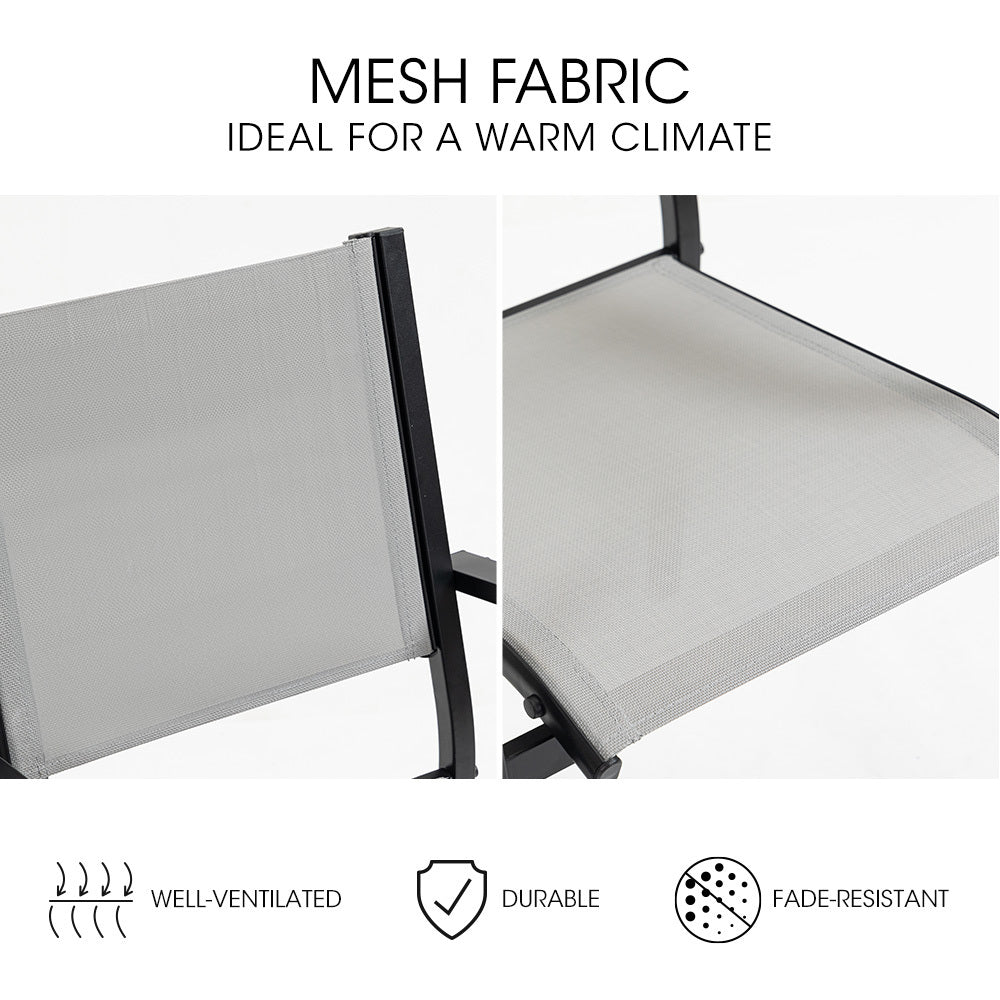 Culburra set of six mesh outdoor dining chairs on a patio