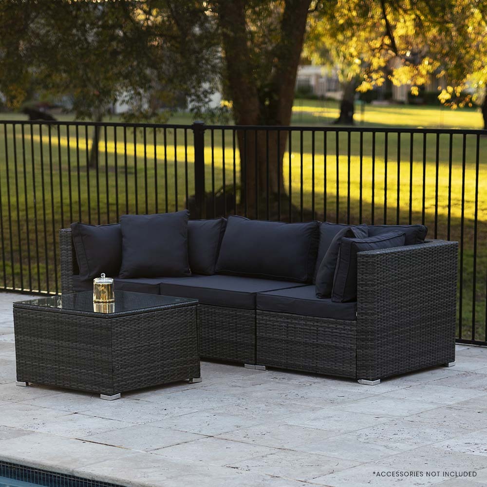 Eimeo 4 Piece 3 Seater Outdoor Corner Lounge Set, Grey Wicker