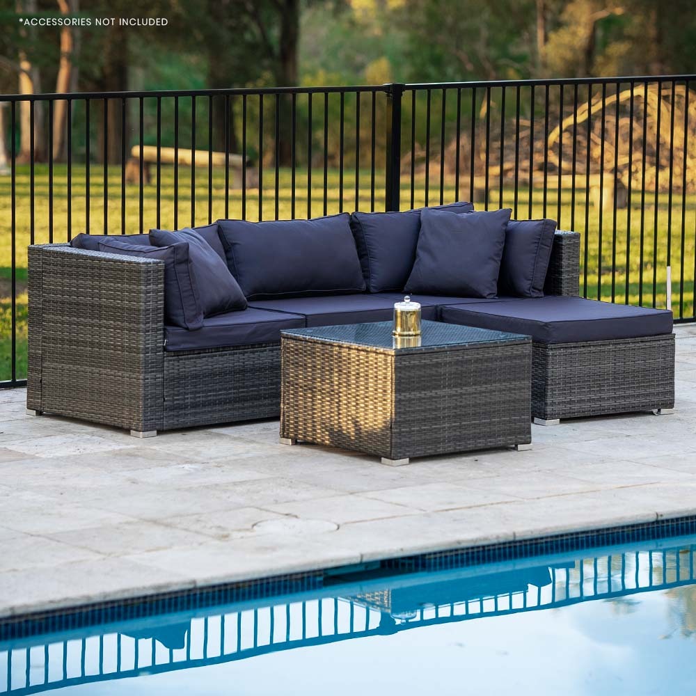 Eimeo 5 Piece 4 Seater Outdoor Corner Lounge Set, Grey Wicker