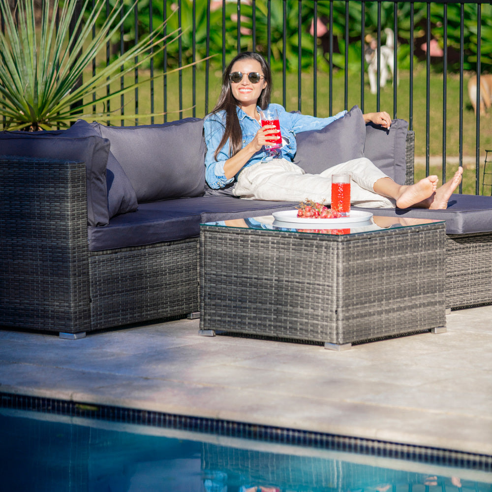 Eimeo 5 Piece 4 Seater Outdoor Corner Lounge Set, Grey Wicker