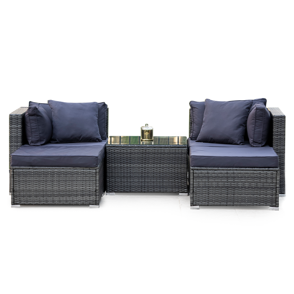 Eimeo grey wicker outdoor corner lounge set in an outdoor setting