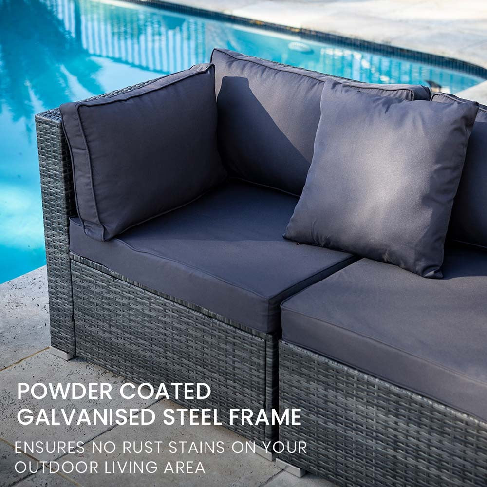 Eimeo 5 Piece 4 Seater Outdoor Corner Lounge Set with Twin Ottomans, Grey Wicker