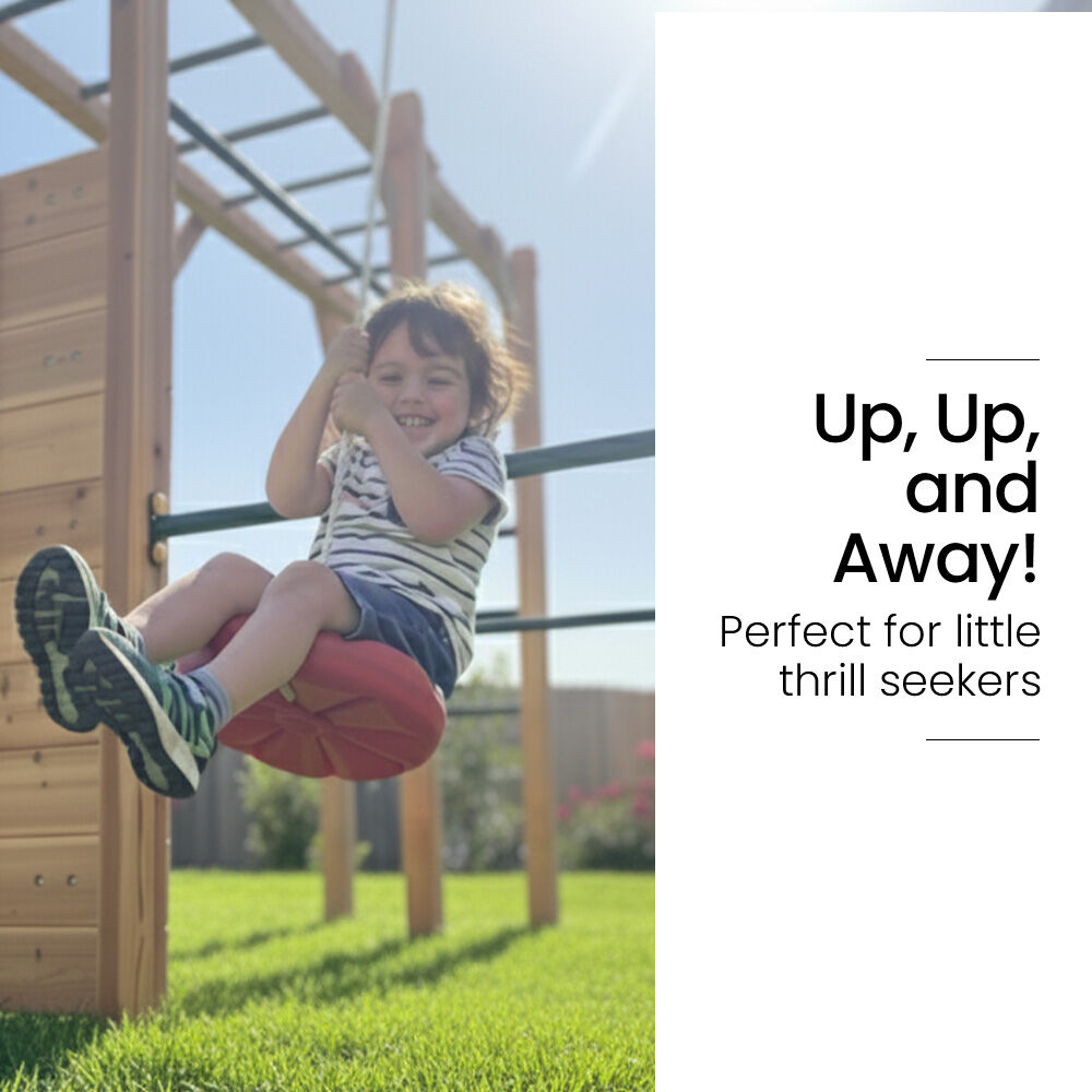 Kids Outdoor Monkey Bar Playset with Climbing Wall, Disc Swing and Rope Ladder