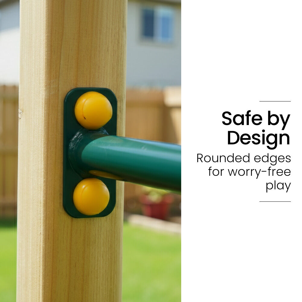 Kids Outdoor Monkey Bar Playset with Climbing Wall, Disc Swing and Rope Ladder