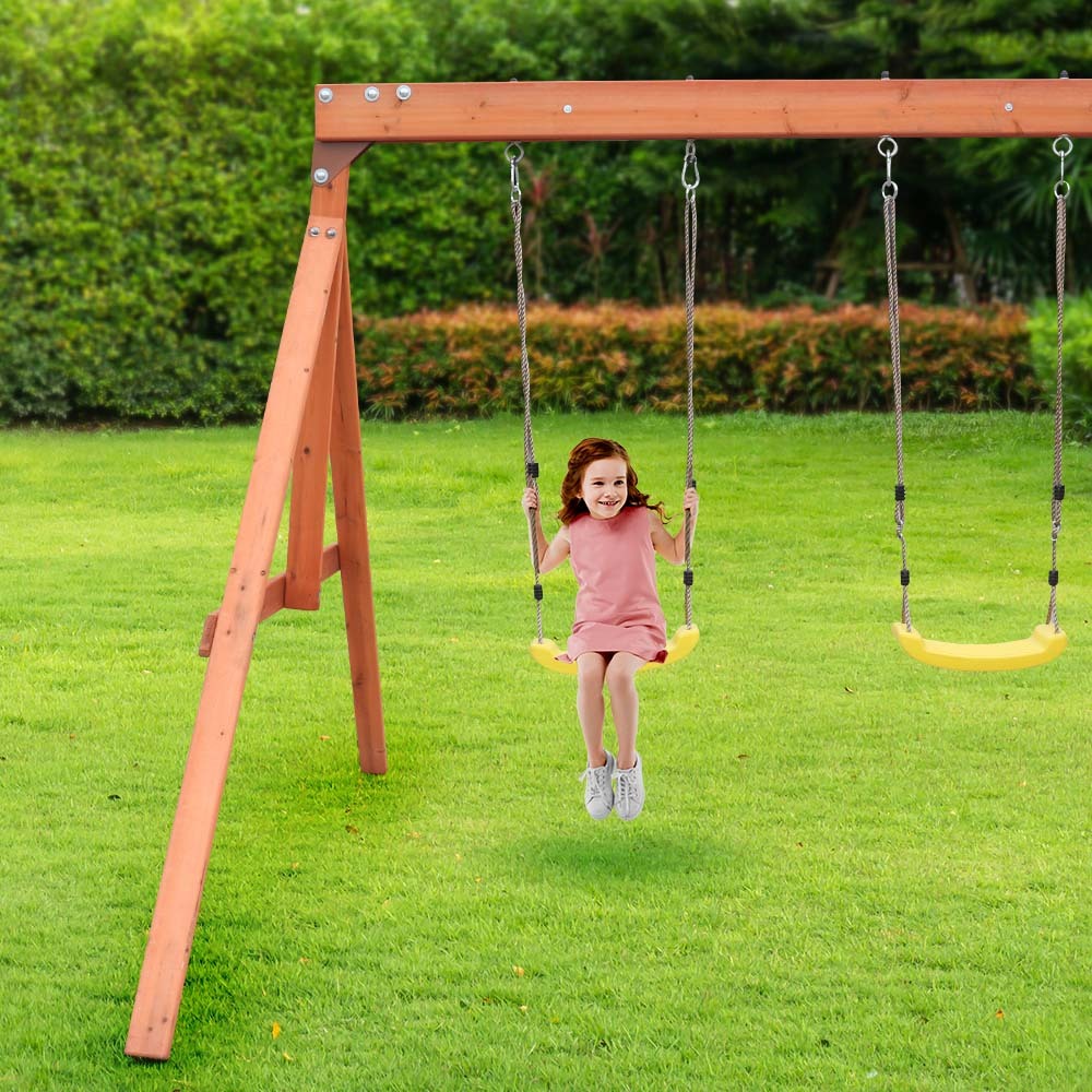 Kids Outdoor Slide and Swing Set with Climbing Wall and Sandpit