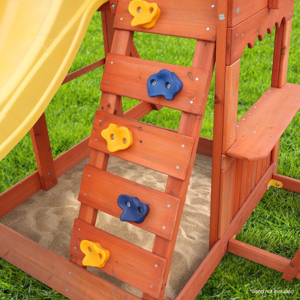 Kids Outdoor Slide and Swing Set with Climbing Wall and Sandpit