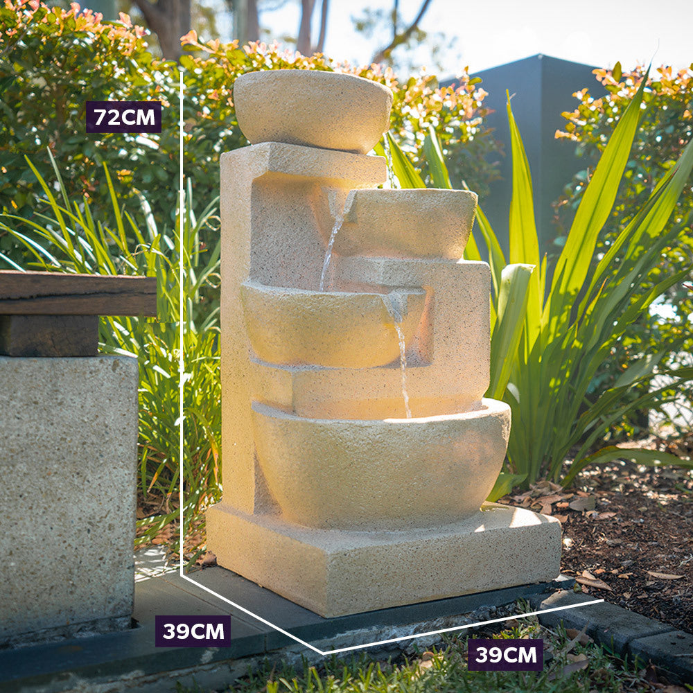 Elegant 4 Bowl Solar Fountain with LED Lights