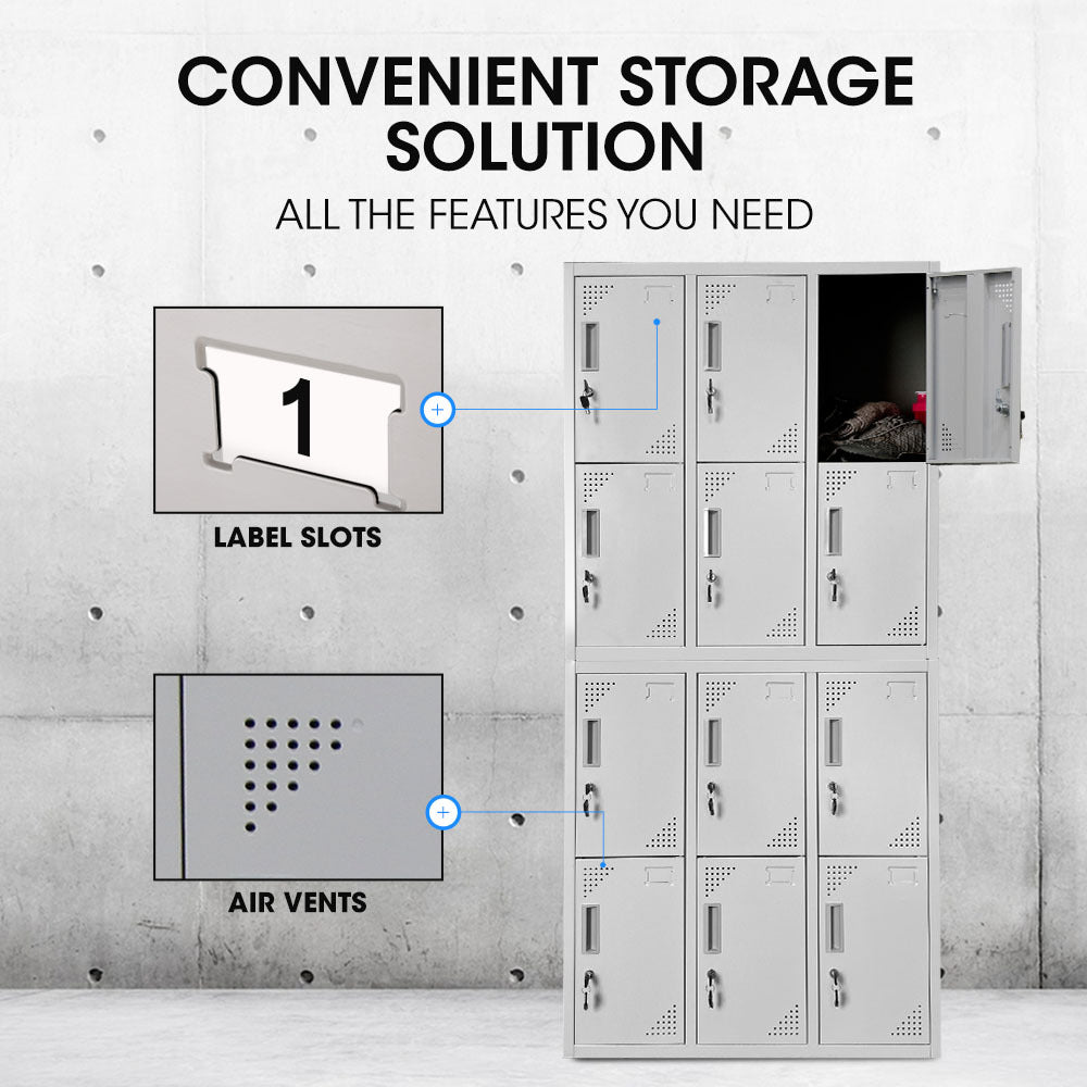 12-Door Metal Storage Locker in Light Grey - image 8